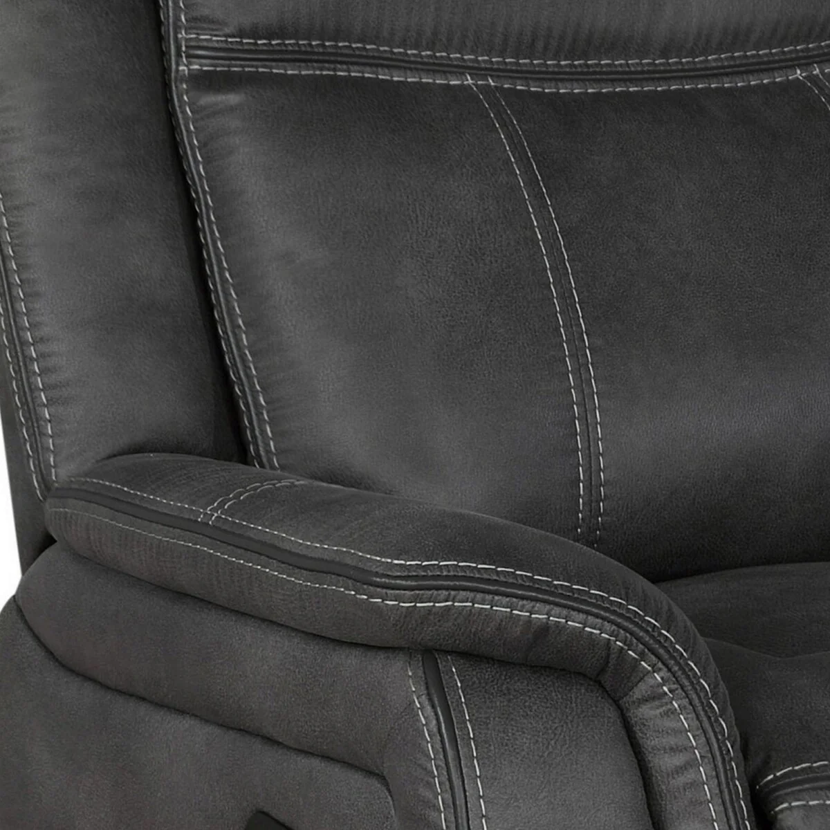 Lenard 41 Inch Manual Gliding Recliner, Piped Details, Charcoal Gray, Black