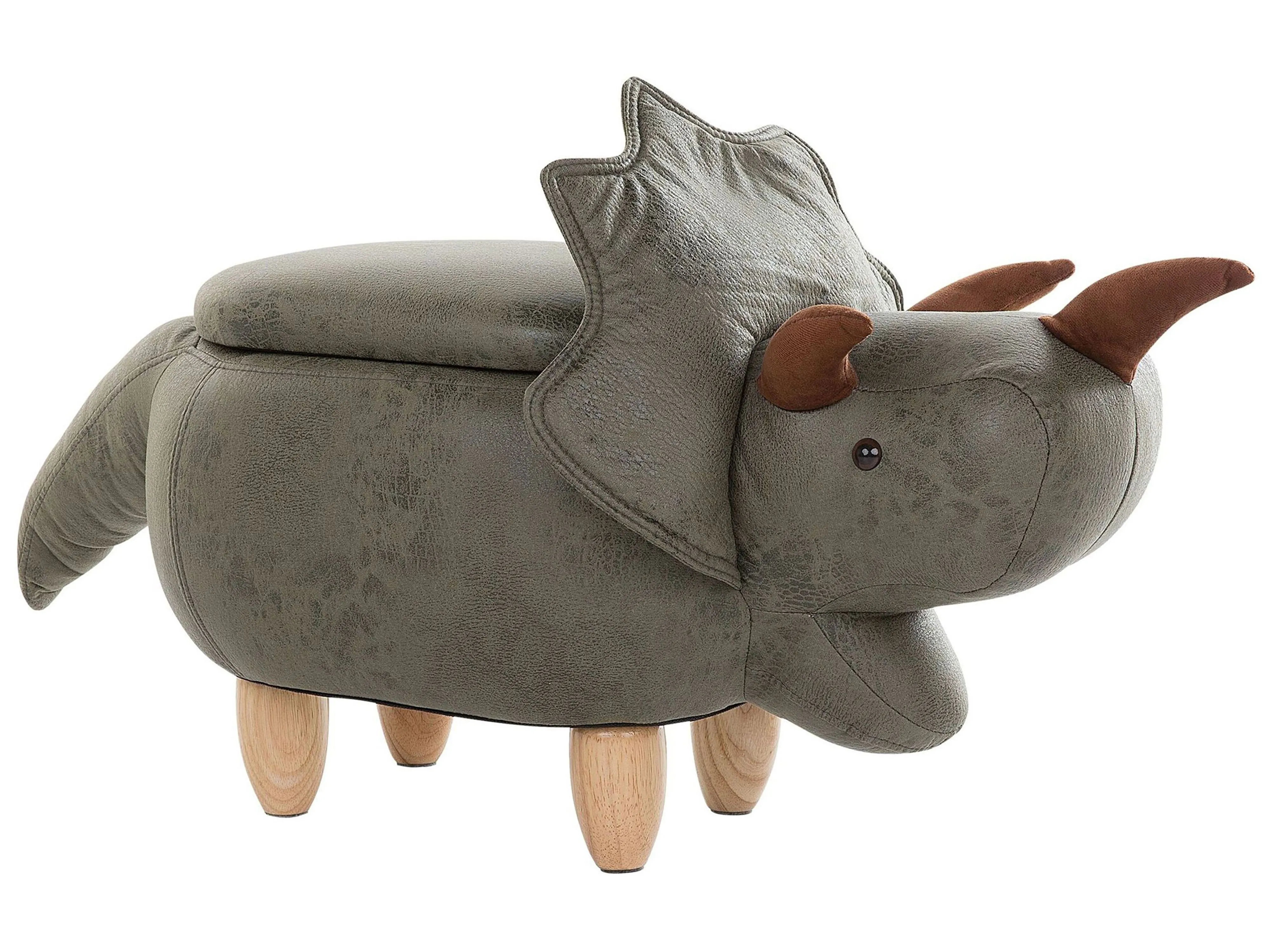 Storage Animal Stool TRICERATOPS Fabric Dark Green Dinosaur