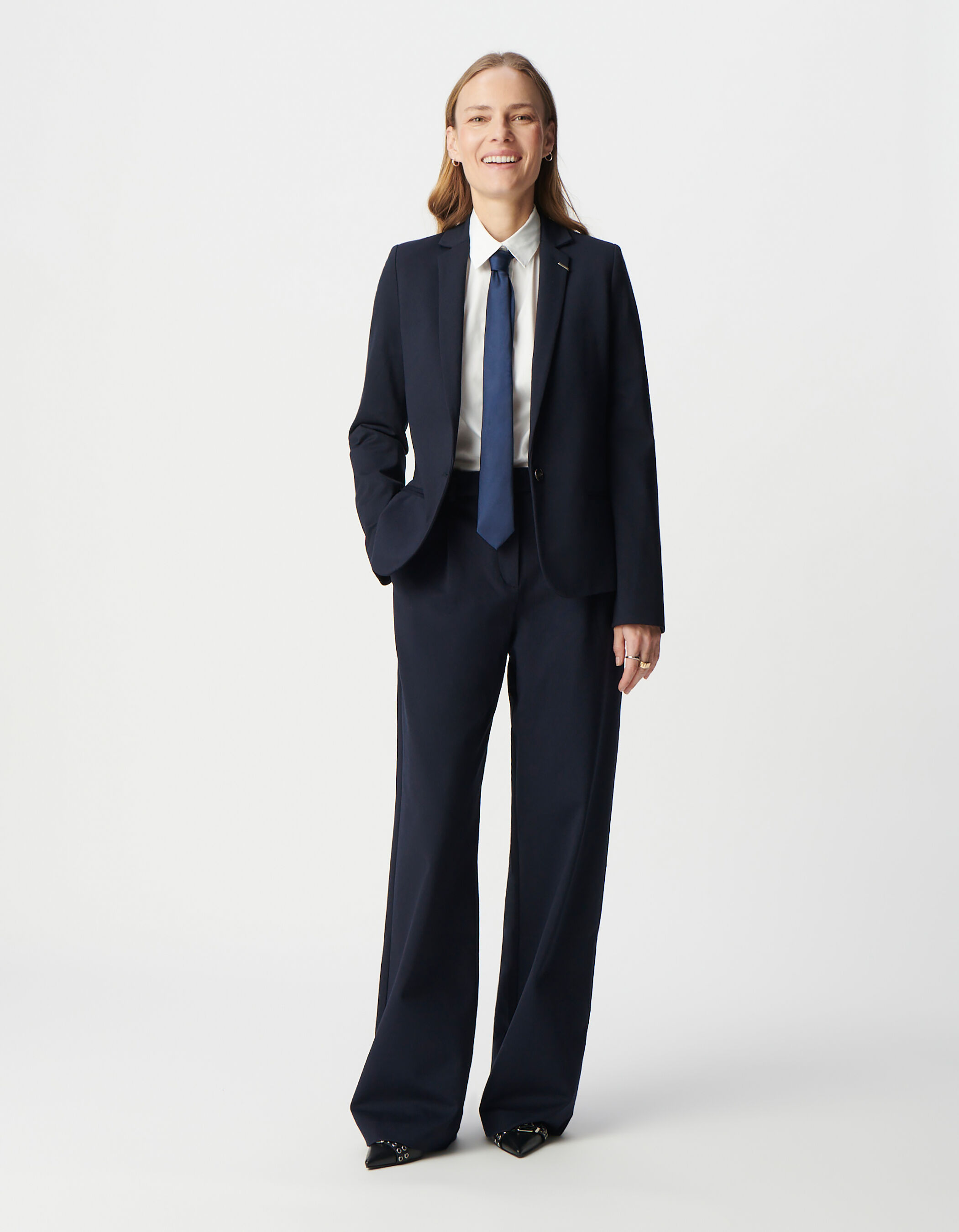 Veste de tailleur marine ajustée maille Milano Femme