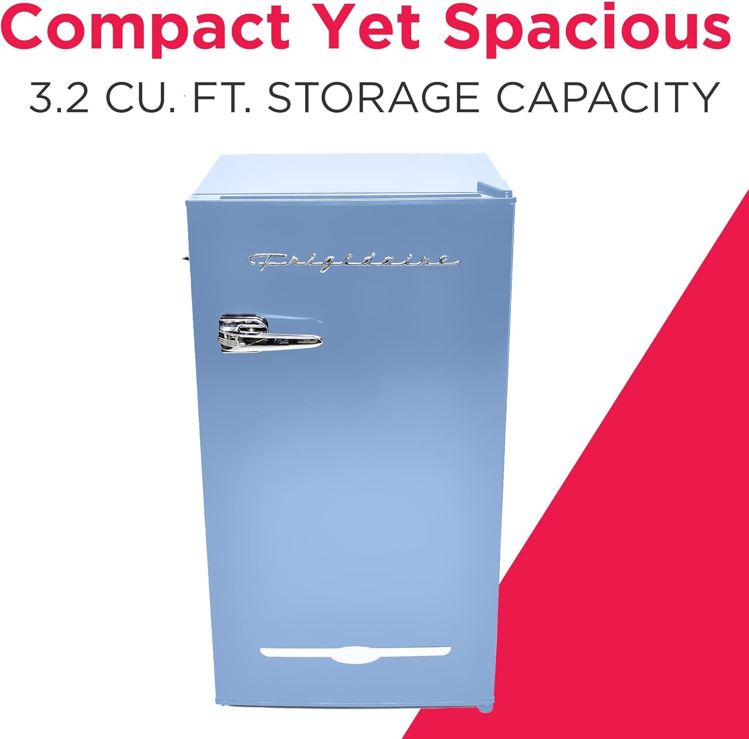 Frigidaire Retro Compact Fridge with Chiller, 3.2 cu ft Countertop Fridge with Built-In Bottle Opener, Compact Refrigerator for Office, Bedroom, Dorm Room or Cabin - 16.5 D x 19 W x 31 H (Blue)