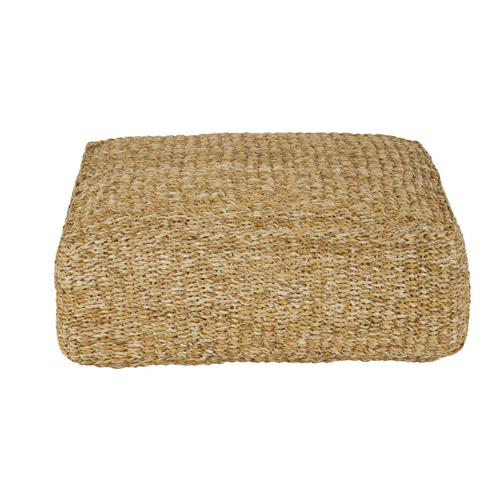 KEYAH - Pouf carré en jonc de mer et fibre de coco marron