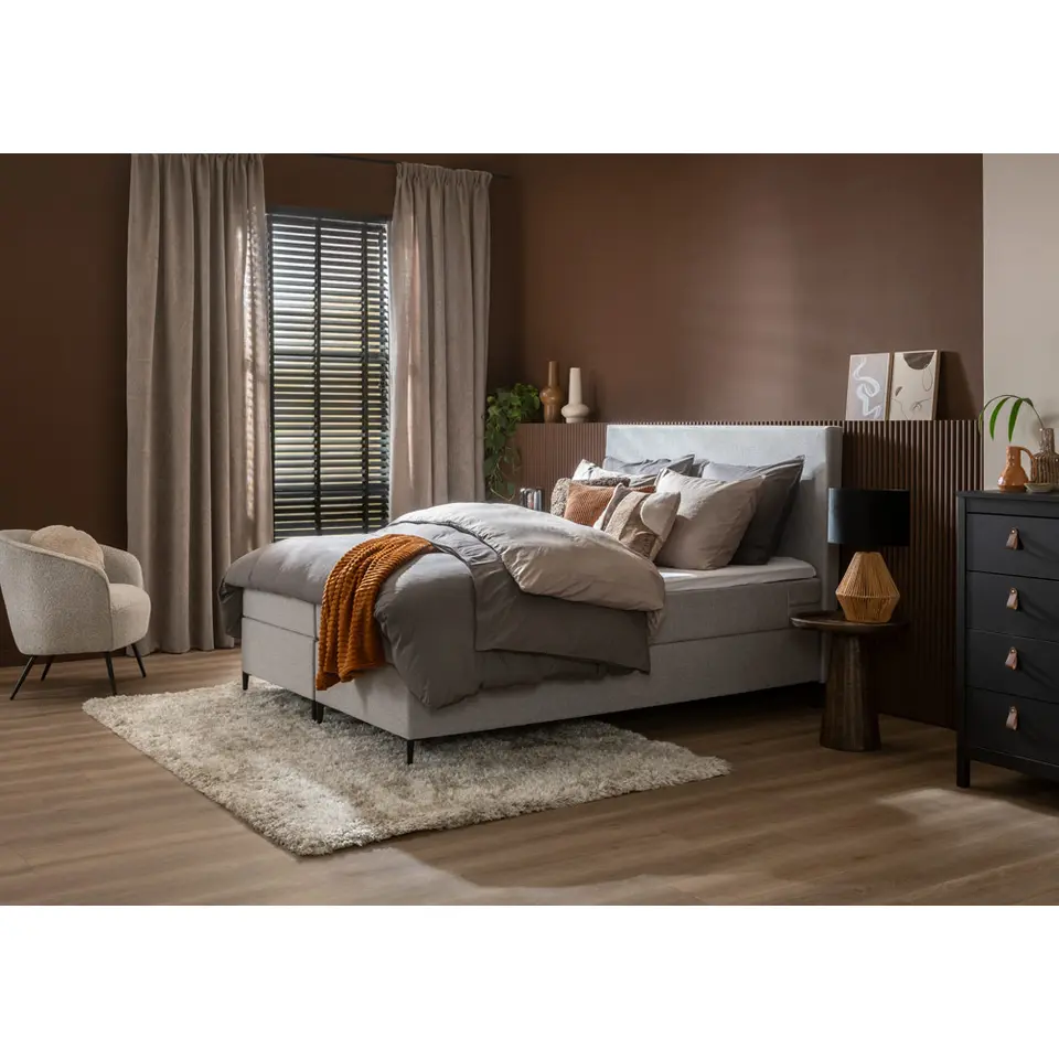 Boxspring Liv egaal - lichtgrijs - 160x200 cm - ronde poot