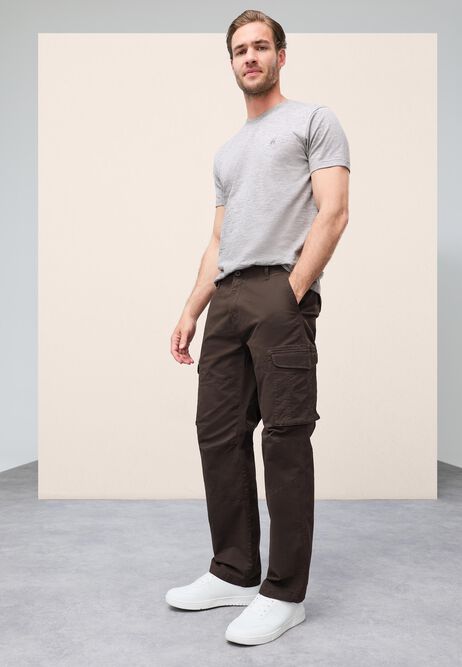Mens Dark Brown Cargo Straight Leg Trousers