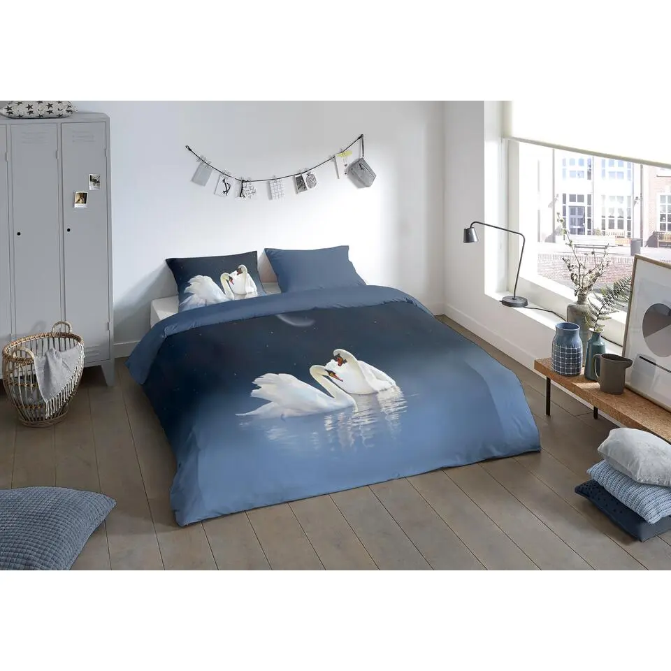 Pure dekbedovertrek zwanen - 1 persoons 140x200/220 cm - Blauw - Microvezel
