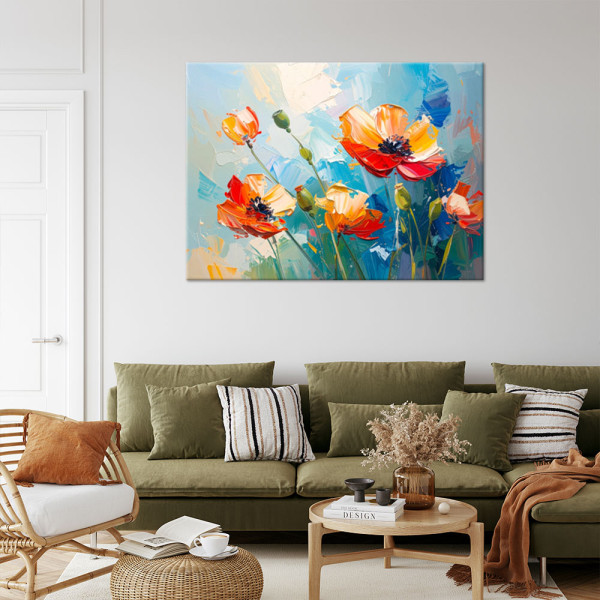 Obraz do salonu nowoczesny, Czerwone Maki Kwiaty imitacja farby 30x20