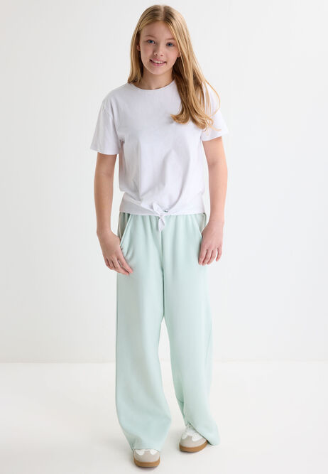 Older Girls White Cotton Front Knot T-Shirt