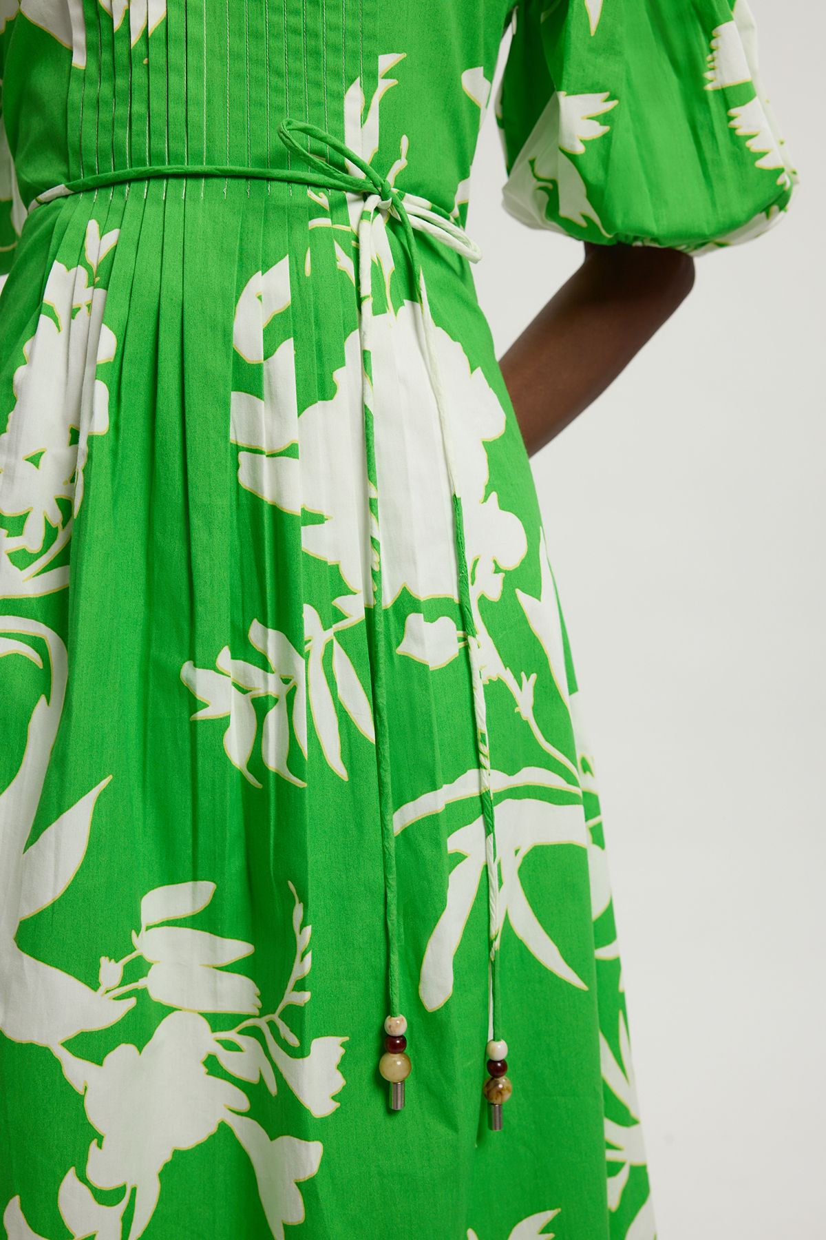 KarenMillen Bead Detail Floral Printed Cotton Poplin Midi Dress