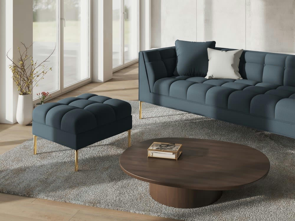 KAROO - Pouf tissu structuré bleu