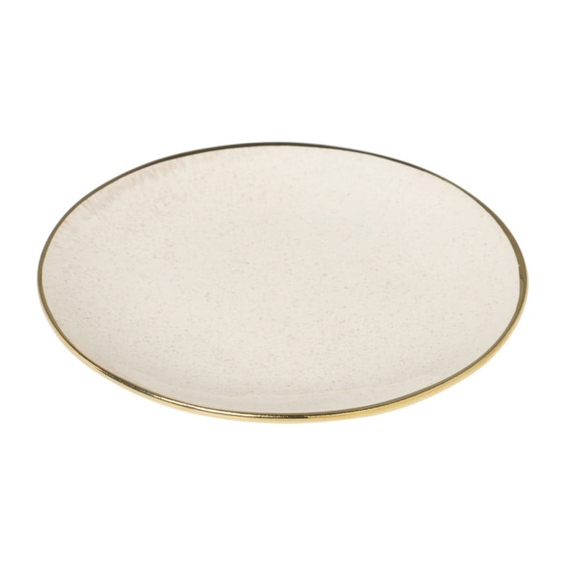 Gebaksbordje met gouden rand - beige - &Oslash;15 cm