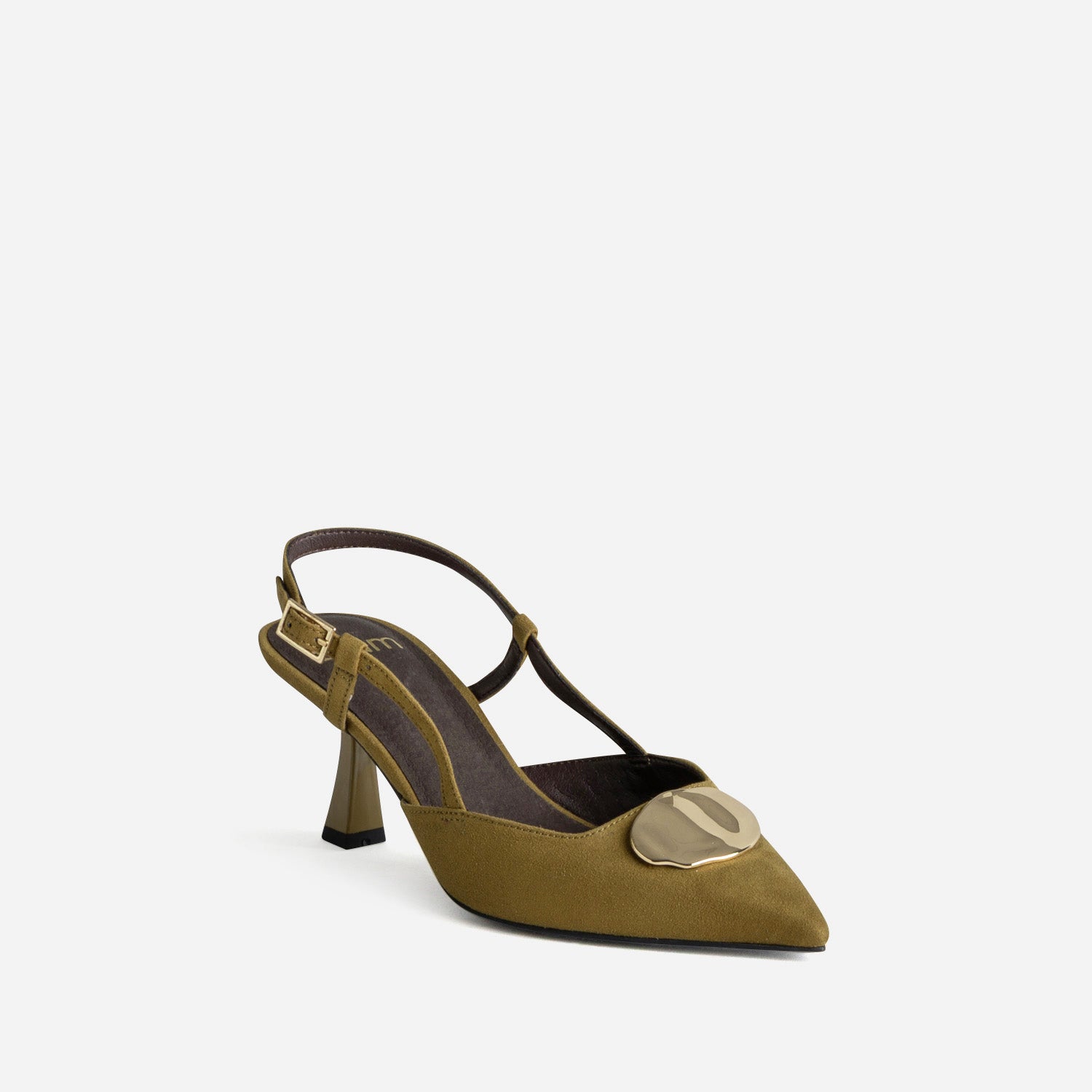 Escarpin slingback kaki détail bijou