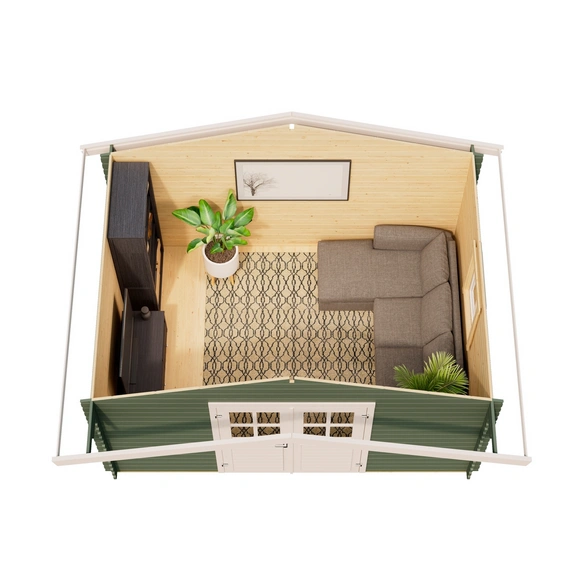 Gartenhaus »Donau«, (BxHxT): 424,4 x 245,1 x 348 cm (Außenmaß), 28 mm Wandstärke, grüngrau/weiss
