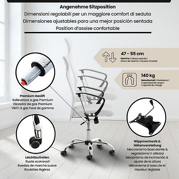 Fauteuil de bureau CLP Washington blanc maille réglable