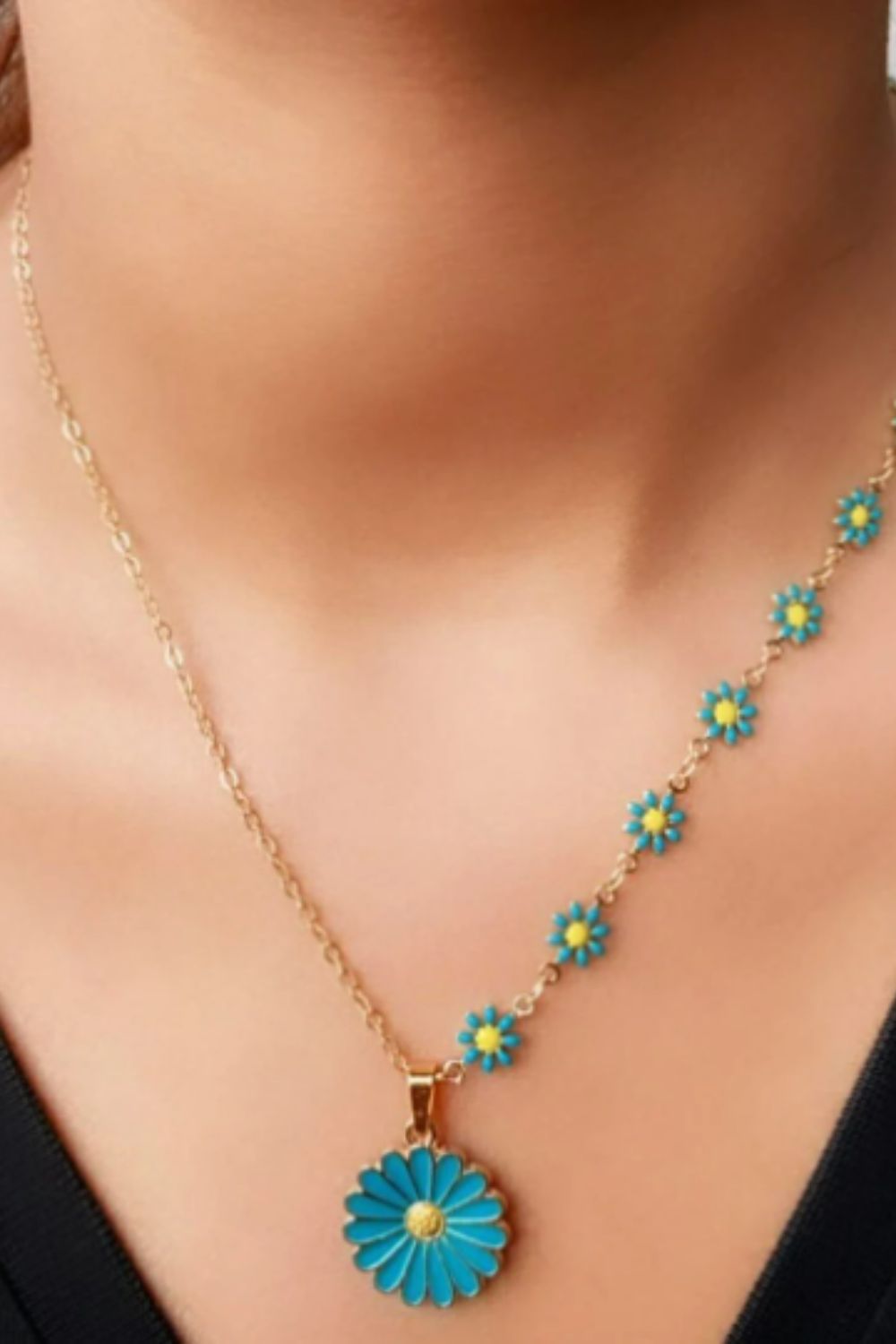 The Colourful Aura Half Turquoise Flower Charms Choker Summer Indie Boho Daisy Floral Necklace