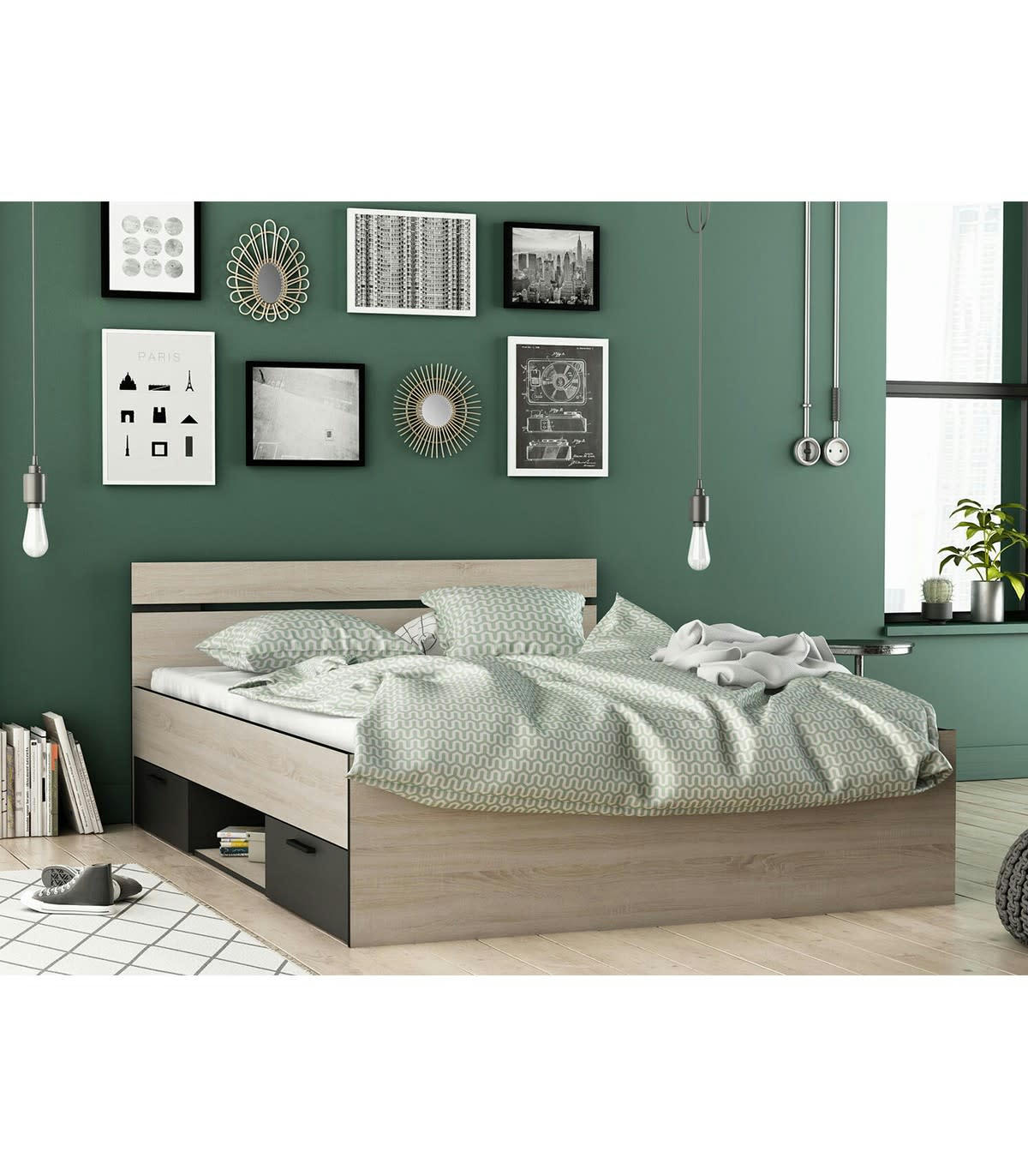 MICHIGAN - Lit 2 Tiroirs 1 Niche - 140x190 cm