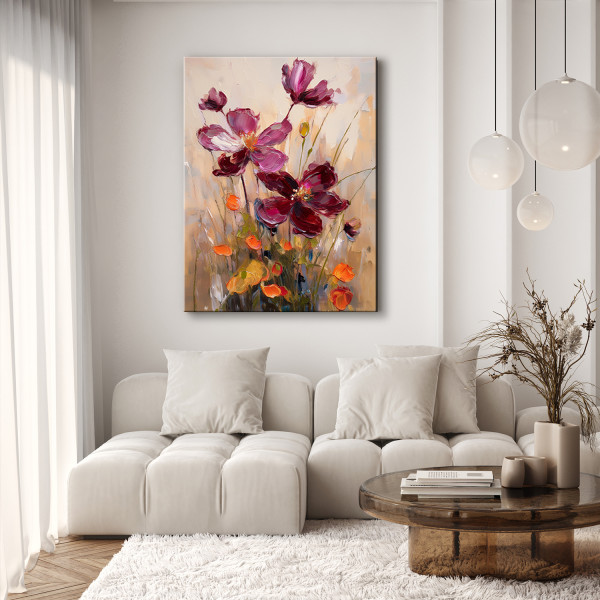 Feeby Obraz na płótnie, Kwiaty Łąka Natura Burgundowy 40x60