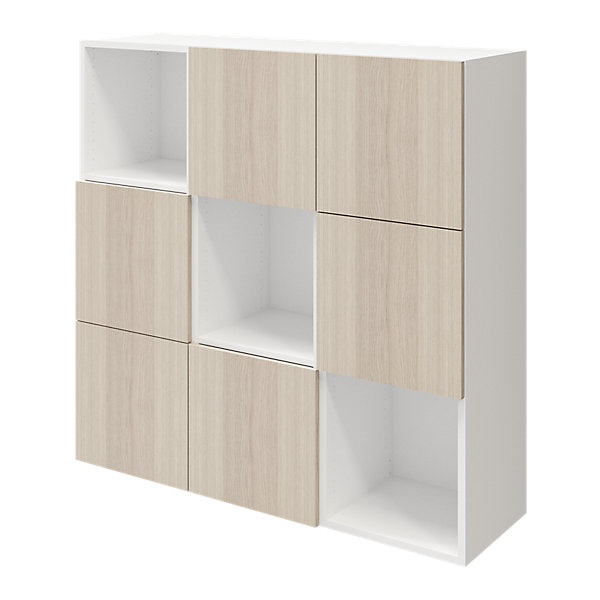 étagère semi ouverte 9 cases blanche avec 6 portes effet chêne GoodHome Atomia H. 112,5 x L. 112,5 x P. 37 cm