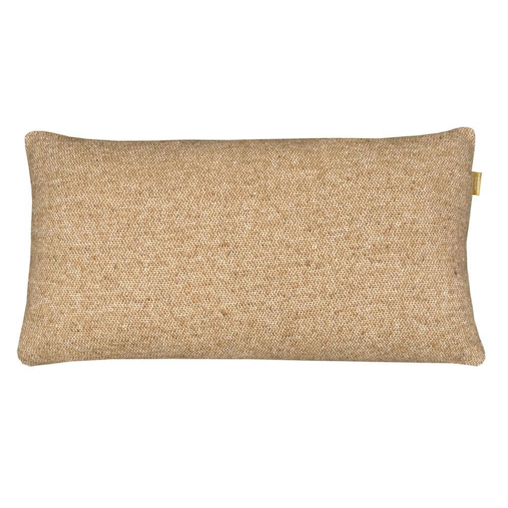 RECYCLÉE - Coussin rectangle beige camel double face en laine recyclée 35x60