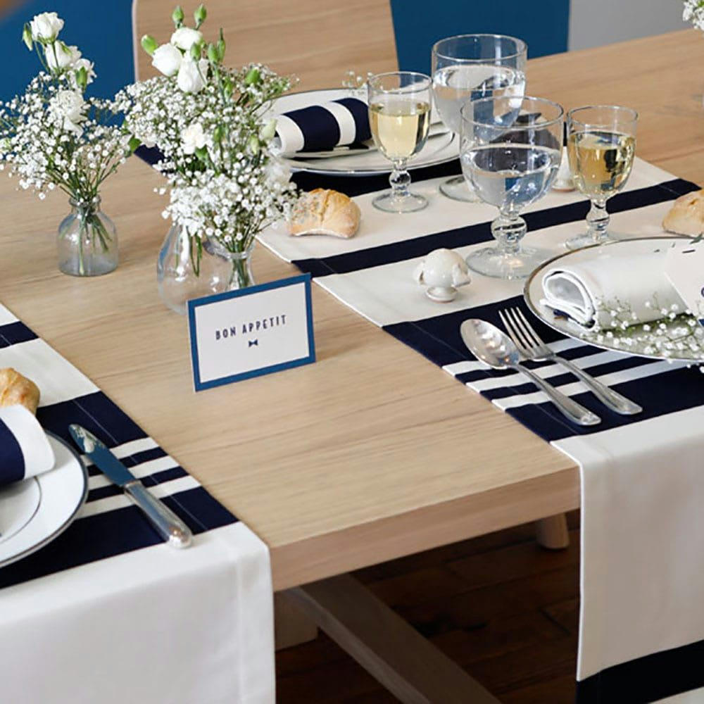 PAMPELUNE - Chemin de table coton Bleu 50x155 cm