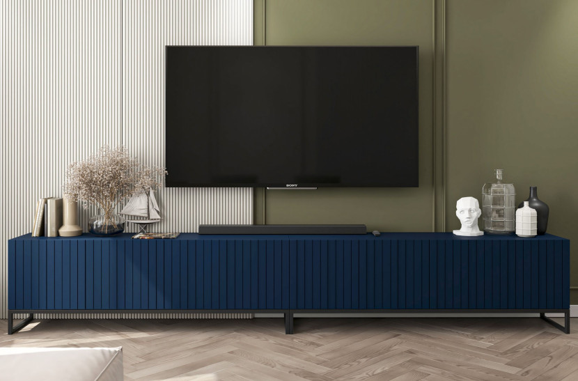 Szafka RTV Glamour Komoda RTV Granatowy MAT Loft Rama 300 cm