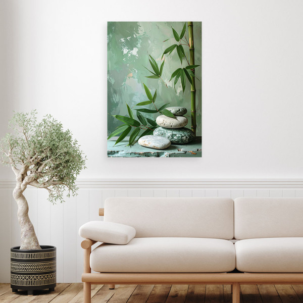 Obraz nowoczesny do salonu, Kamienie zen spa liście bambusa 20x30