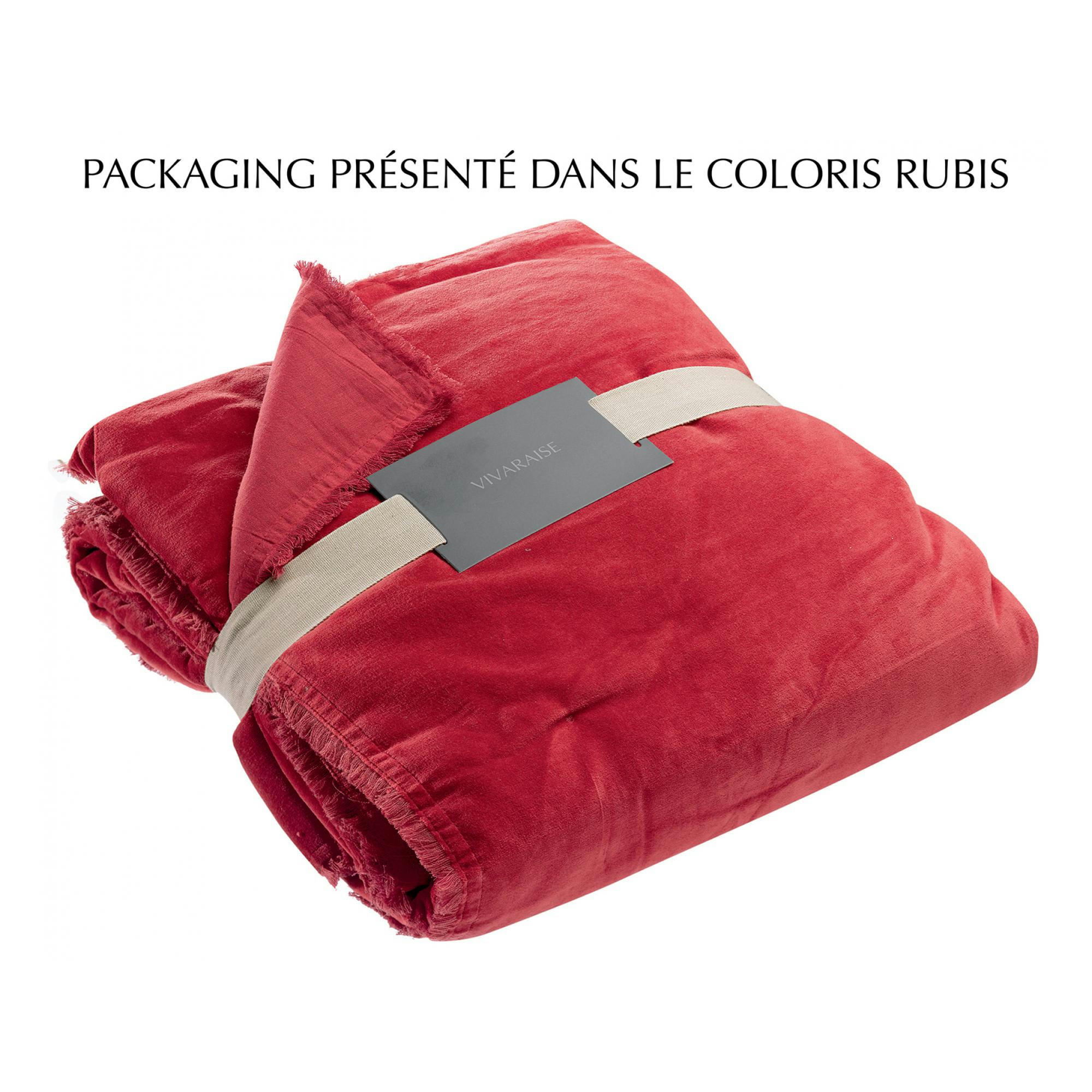FARA - Plaid uni  en coton olive 135 x 200