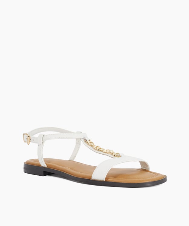 Lollipops White - Leather Chain Detail Open Toe Sandals