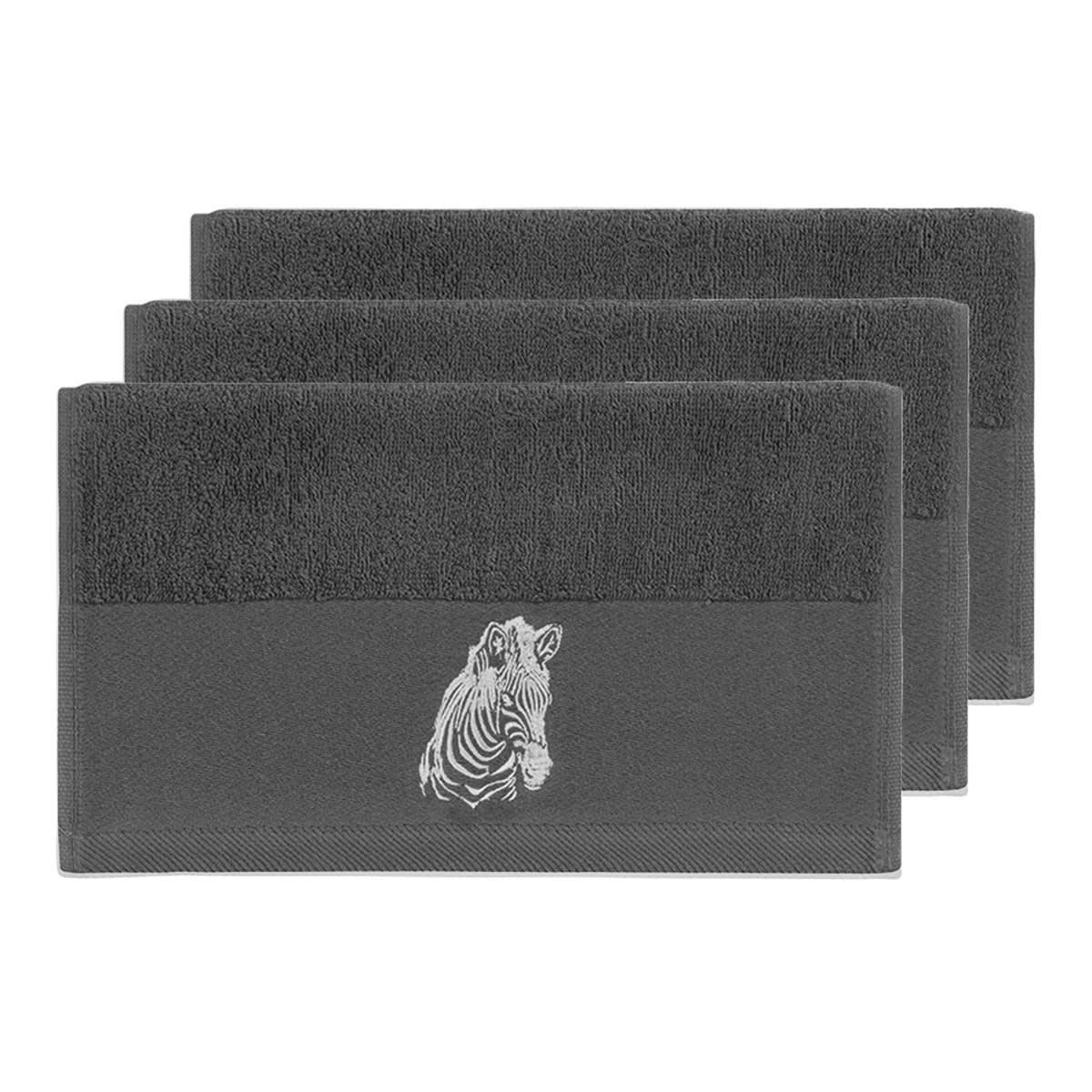 ZEBRA - Lot de 3 serviettes invité Anthracite 30x50 cm