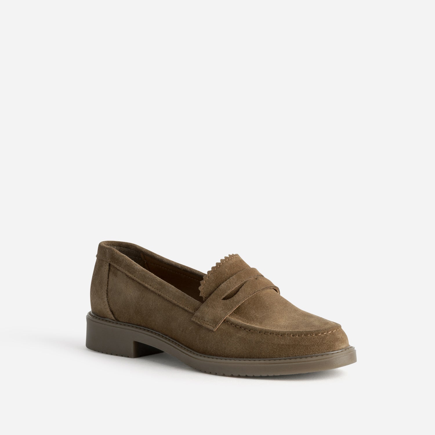 Mocassin camel cuir velours bord cranté