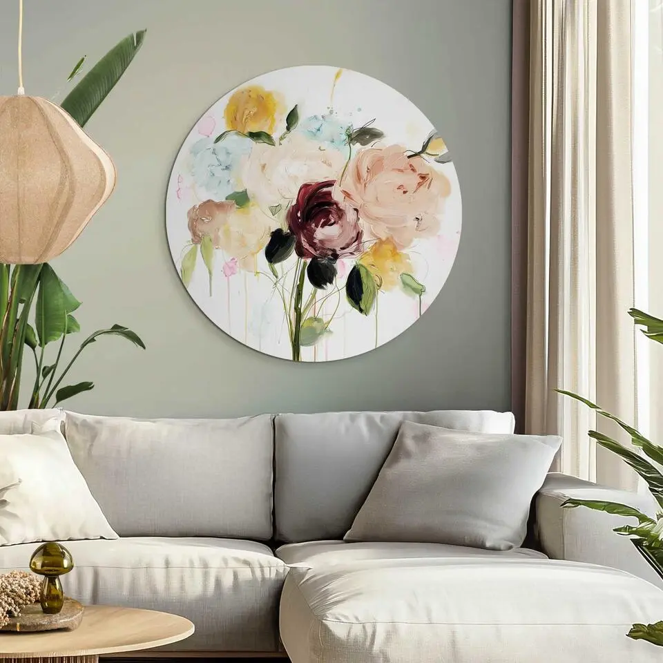 Glasschilderij Herfstboeket II - &Oslash; 70 - Beige