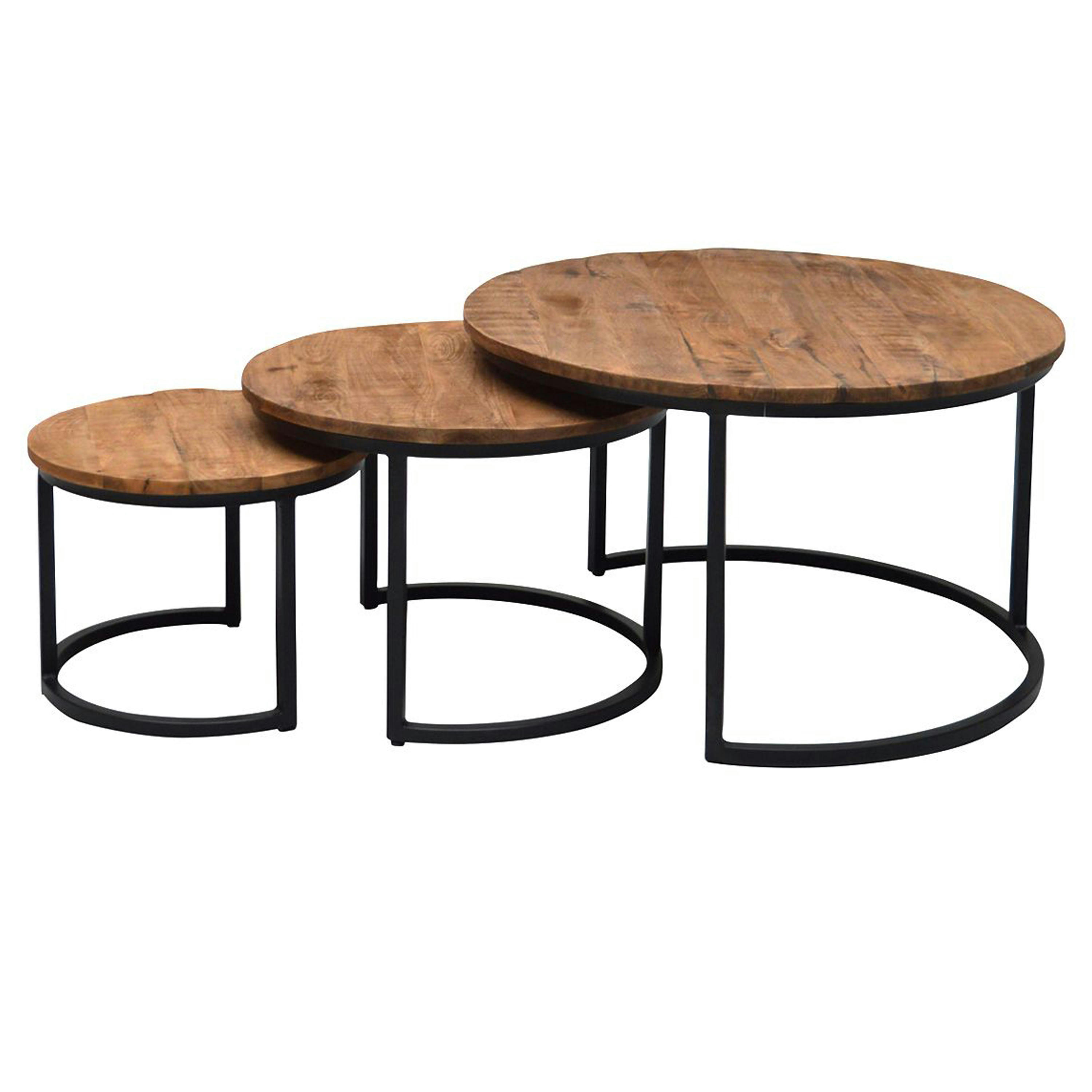 SALOME - SALOME-Set de 3 Tables basses rondes gigognes, Manguier et métal noir