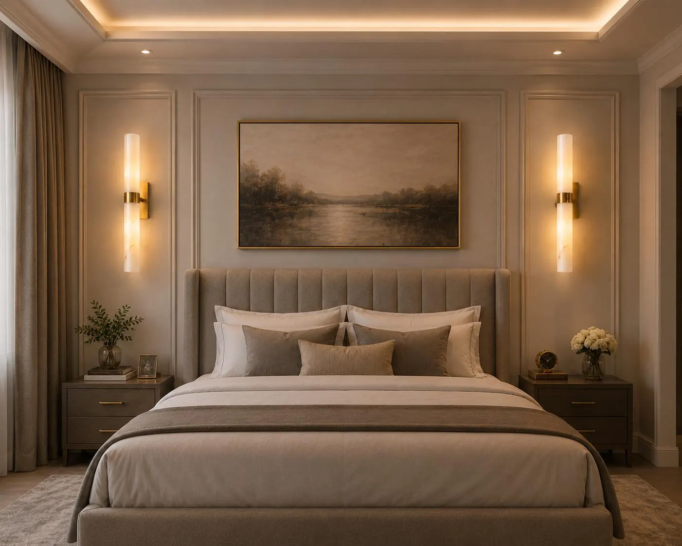 Natural Alabaster Wall Sconce | Handmade Brass Vertical Light | Modern Luxury Wall Lamp | Bedroom Living Room Hallway Lighting