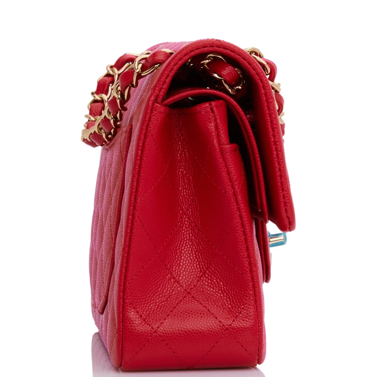 Chanel Classic Flag Bag Small Classic Double Flap Red Caviar Light Gold Hardware