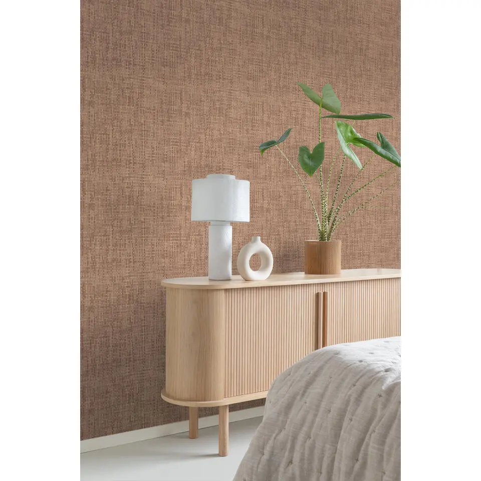 Origin Wallcoverings behang geweven linnenstructuur bruin - 50 x 900 cm