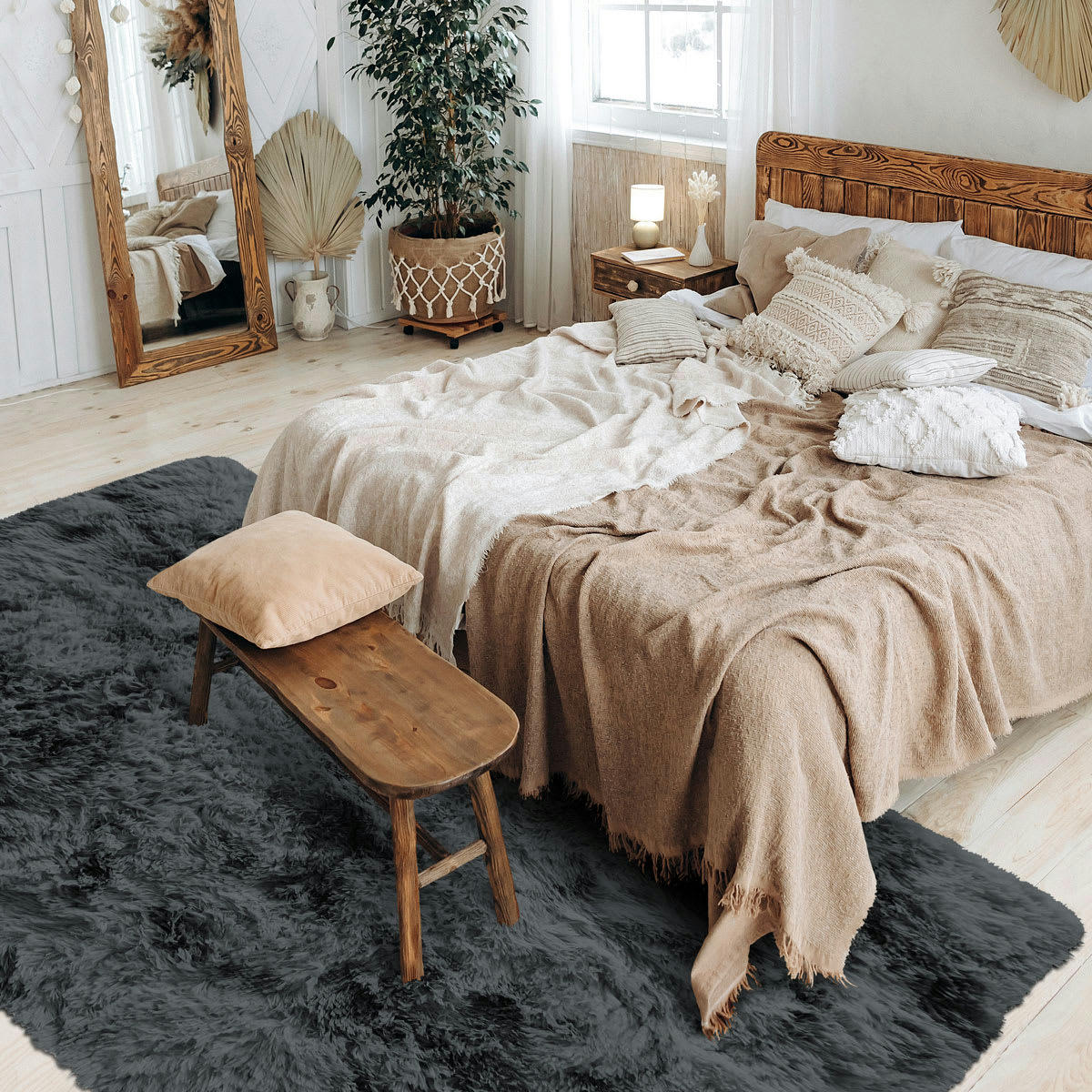 YOGI - Tapis shaggy effet tie and dye gris foncé 160x230