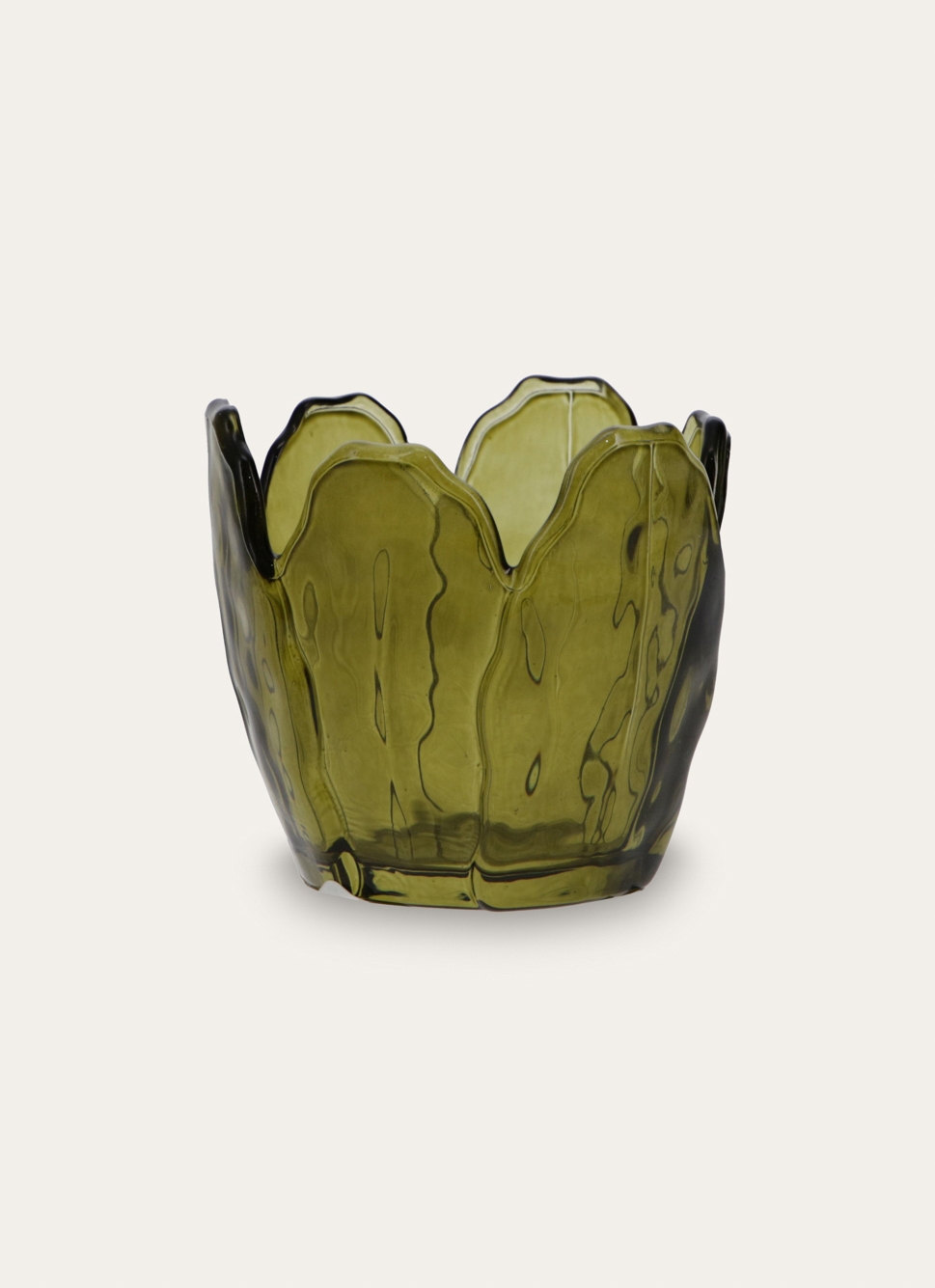 PHOTOPHORE EN VERRE COLORÉ FORME PÉTALES DE FLEUR VERT