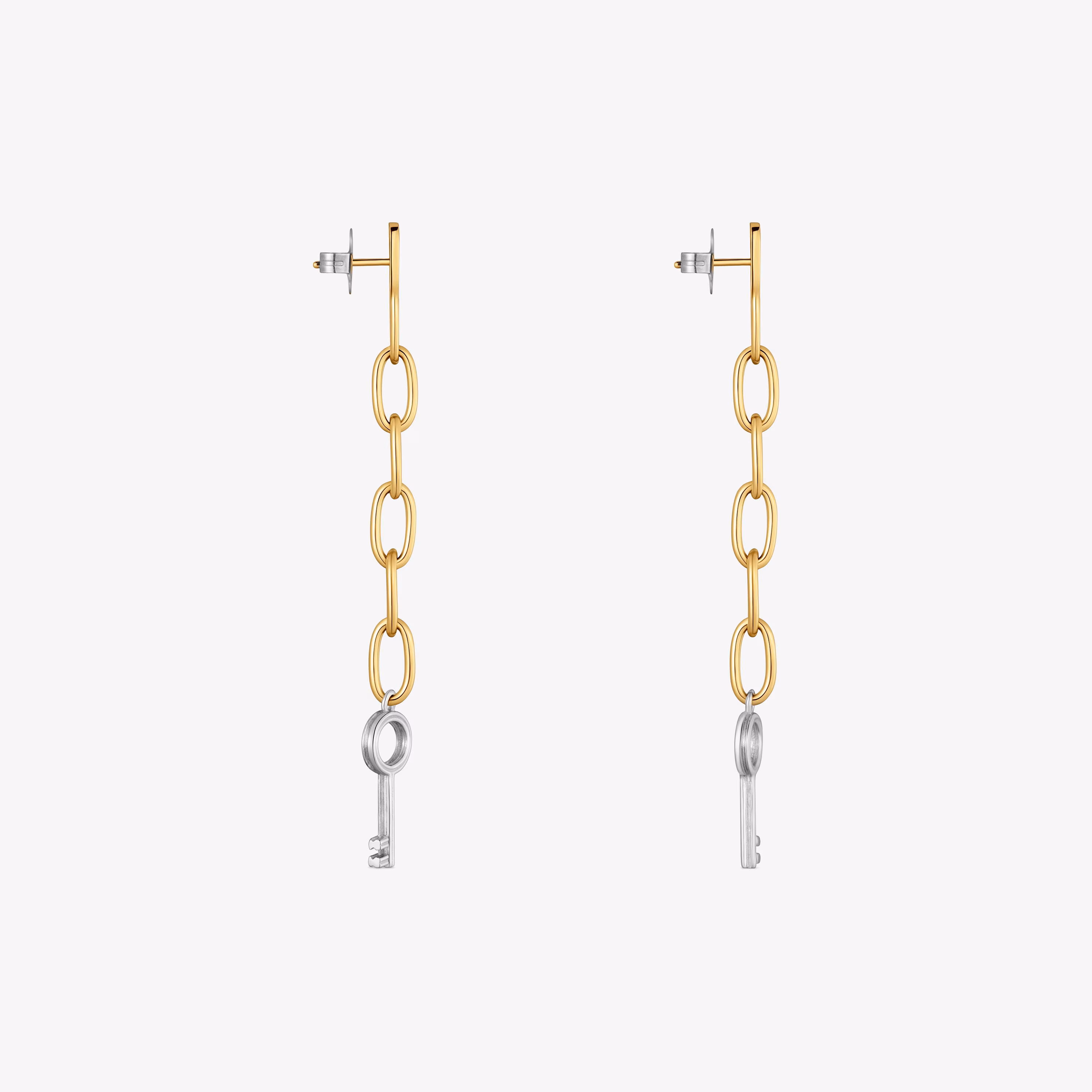 Pendientes largos de acero bicolor motivo llave TOUS Charming