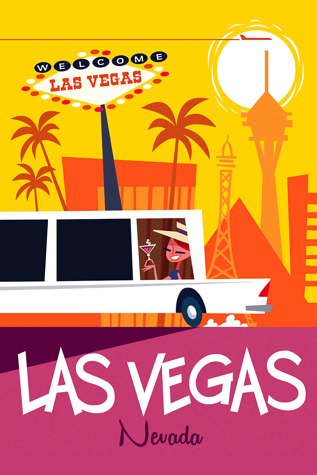 - Tableau road trip à vegas imprimé sur toile 60x90cm