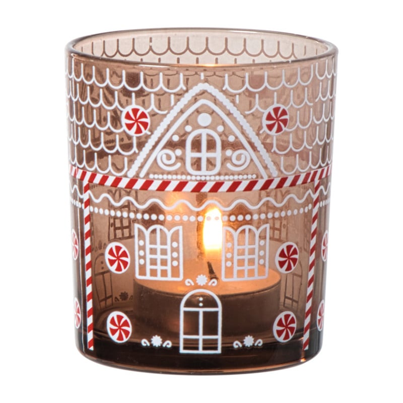 Kerst waxinelichthouder klein - bruin - &Oslash;7x8 cm