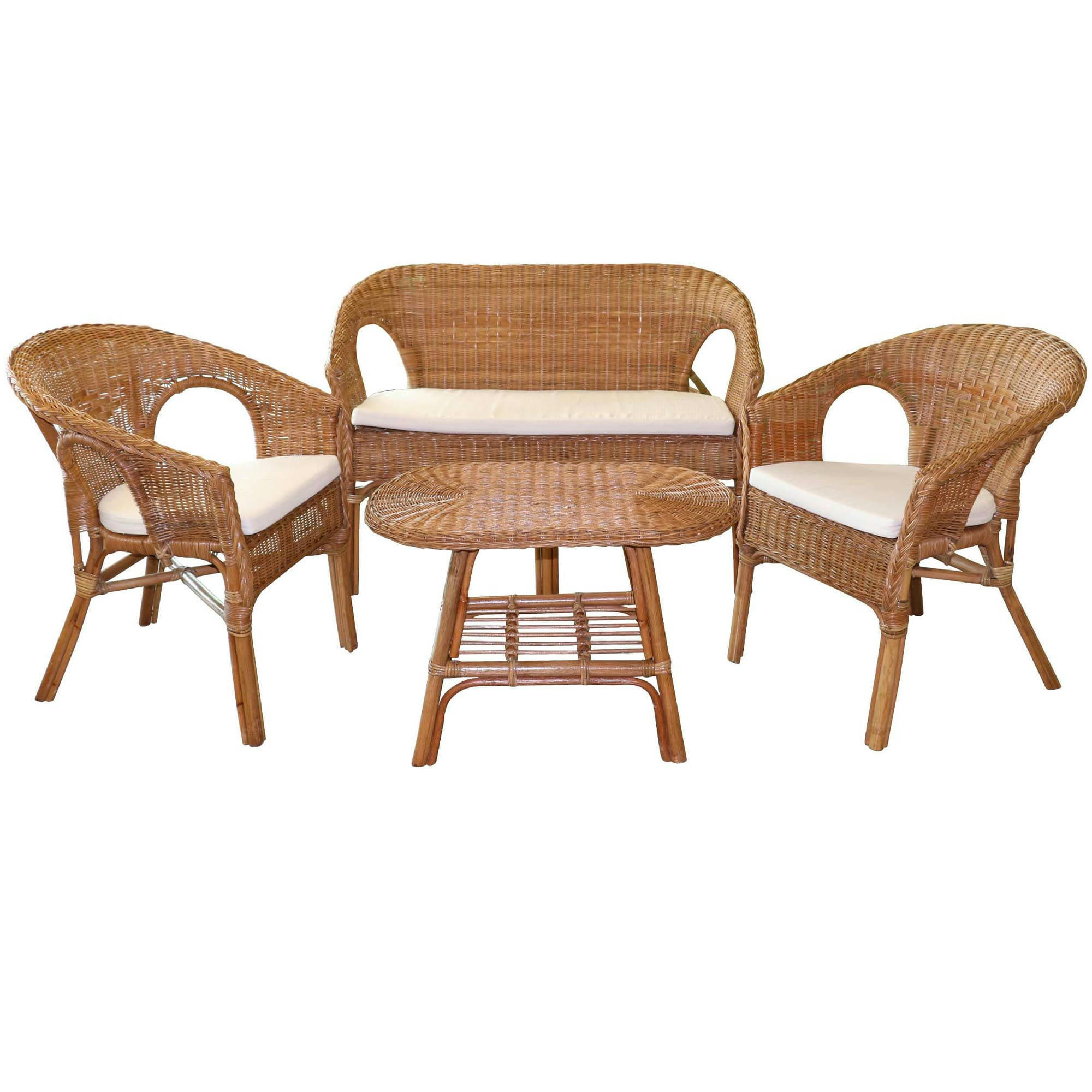 - Salon de jardin complet en rotin avec coussins