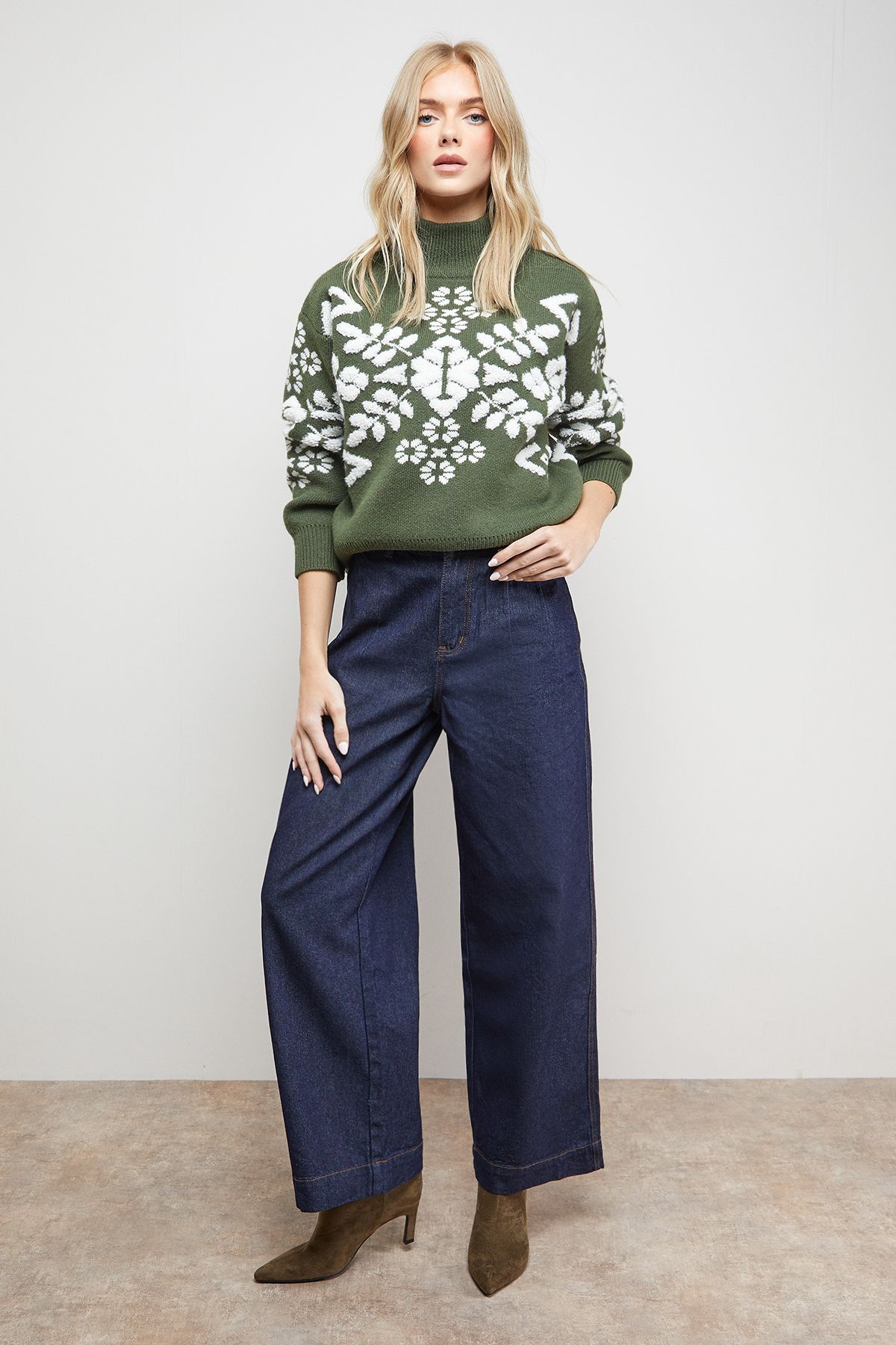 Oasis Geo Print High Neck Cosy Knitted Jumper