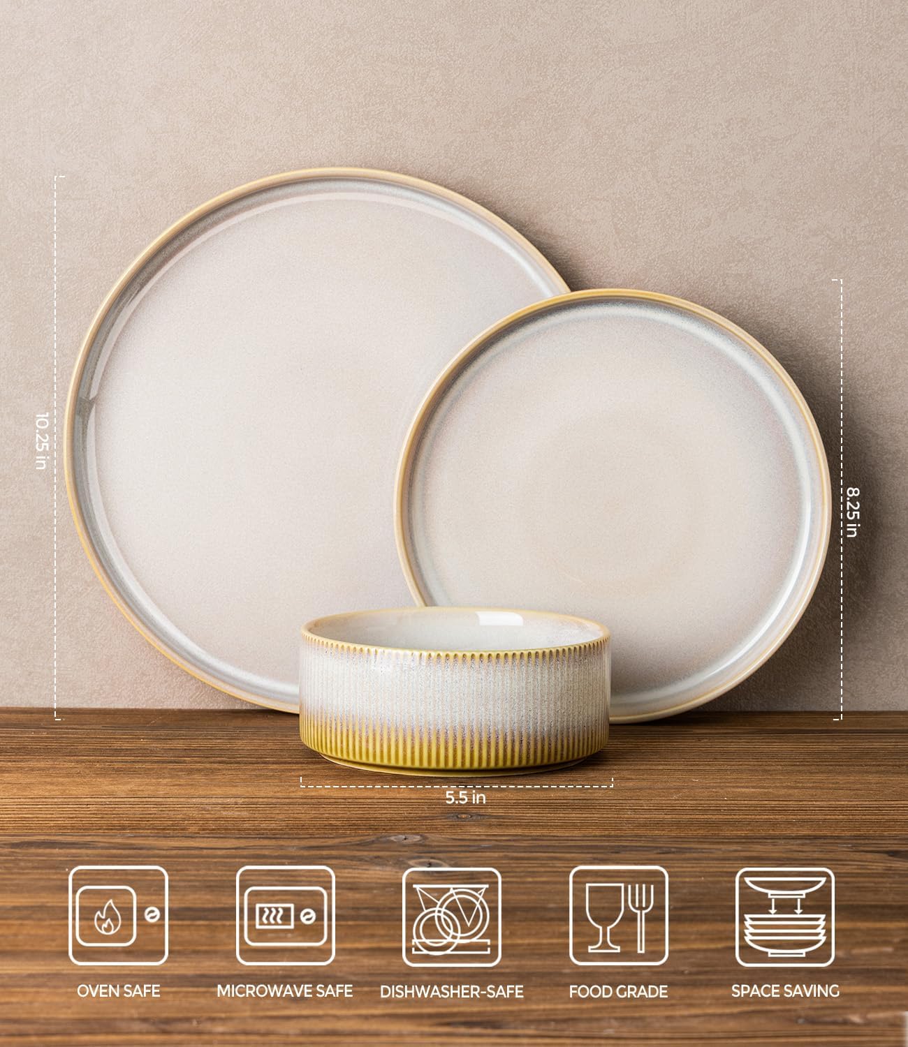 TheTerra Ceramic Dinnerware Sets for 6, 18 Pieces Porcelain Lightweight Plates and Bowls Sets, Scratch Resistant Dish Set, Oven & Microwave & Dishwasher Safe, Autumn Haze
