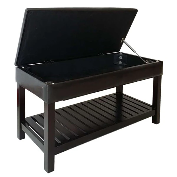 Rodney Espresso Faux Leather and Wood Storage Bench