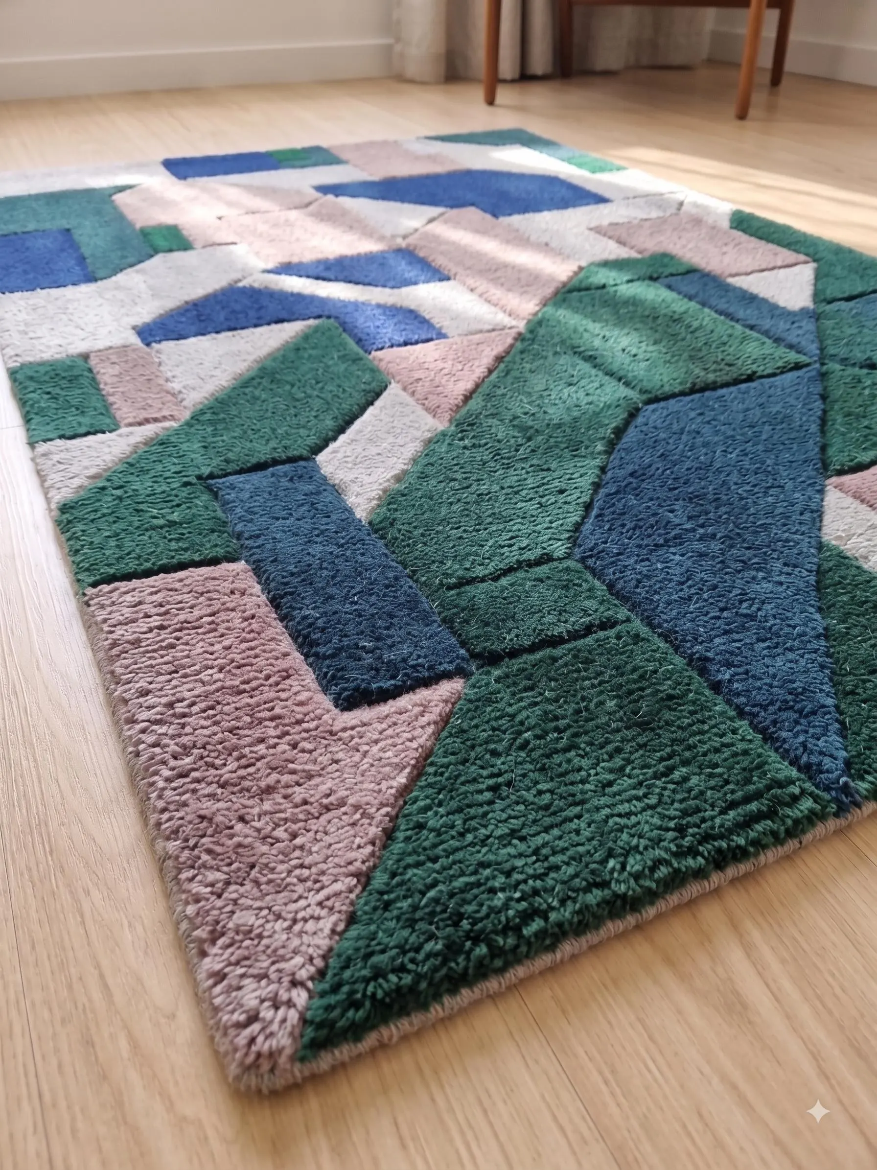Abstract Geometric Plush Area Rug, Modern Rectangular Design, Non-Slip Backing