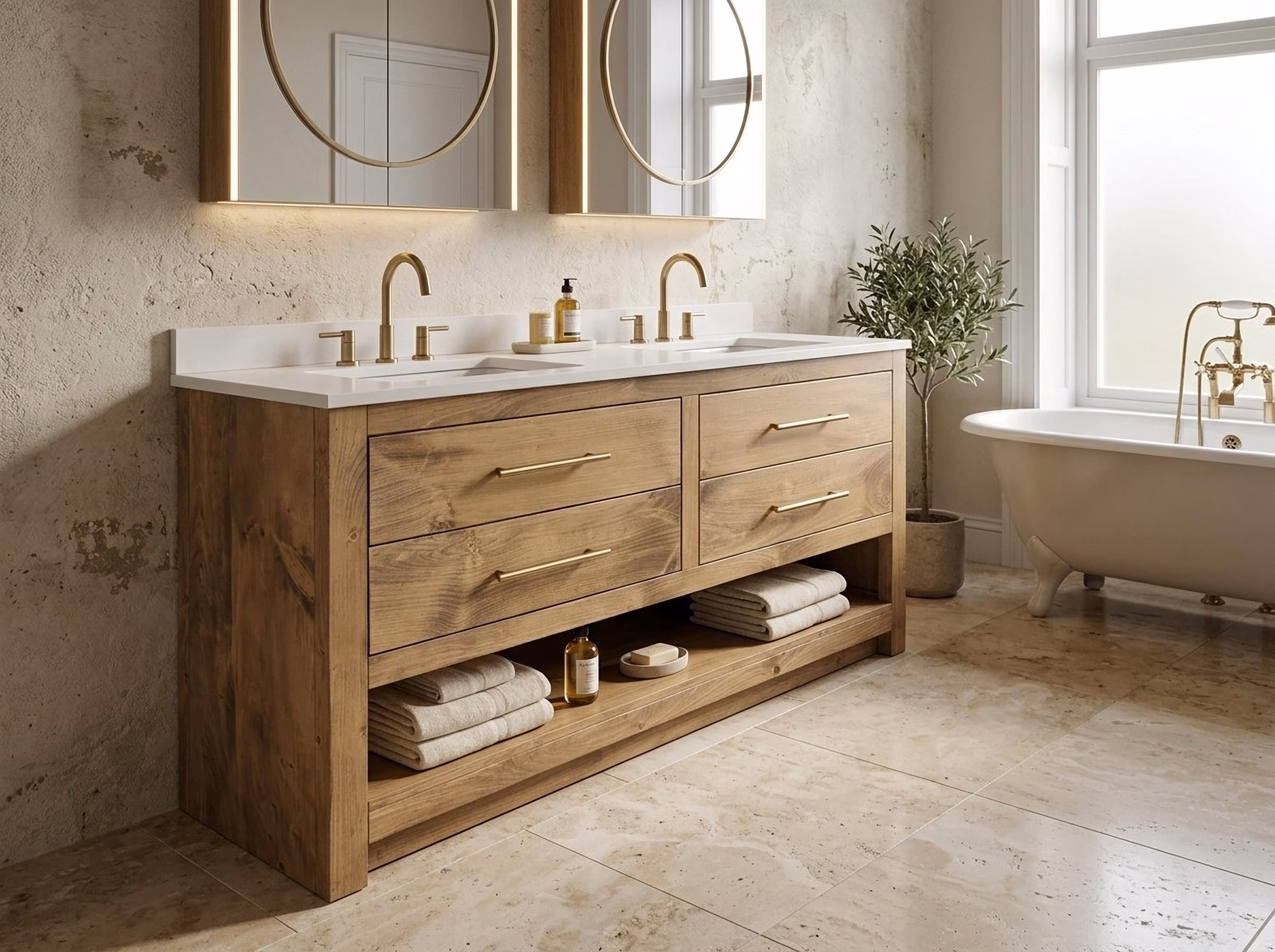 The Redmond Double Sink Bathroom Vanity - Handmade, , Premium Hardware, Free Shipping, USA Made