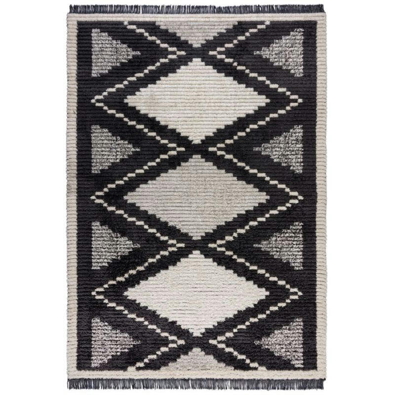 ZAÏD - Tapis doux motifs berbères gris et blanc 120 x 170