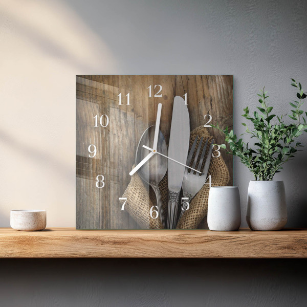 Zegar premium 30x30 Sztućce nowoczesny na ścianę