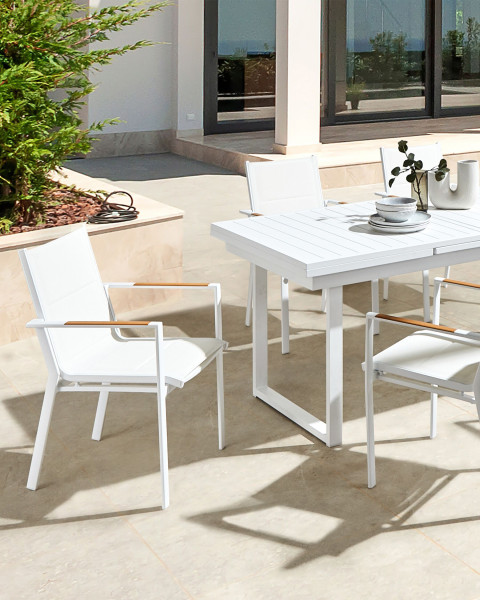 Zestaw 4 krzeseł ogrodowych aluminium biały