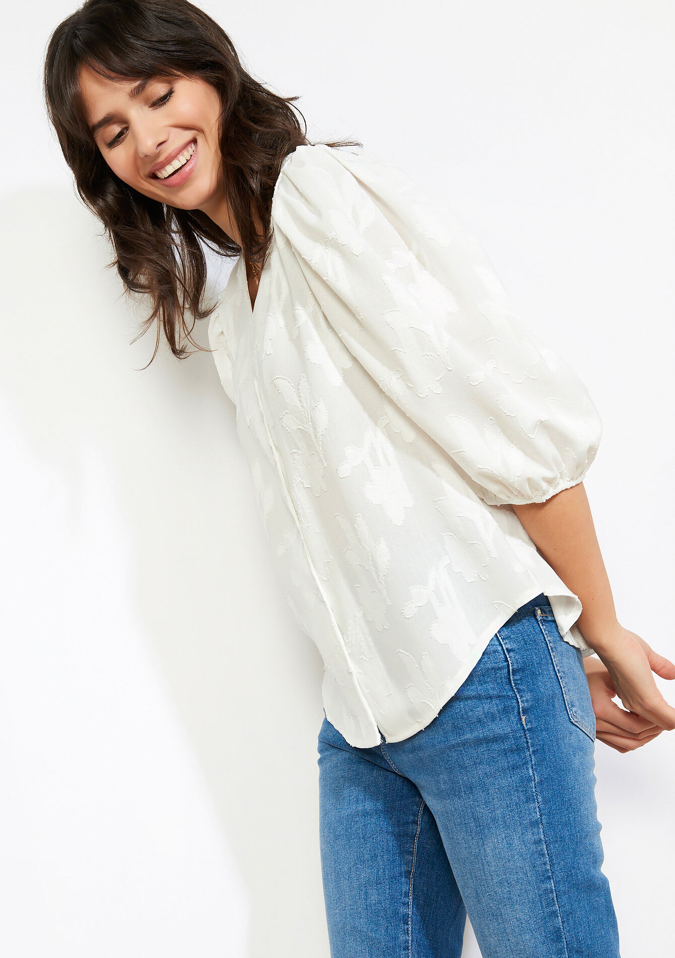 Losvallende jacquard blouse