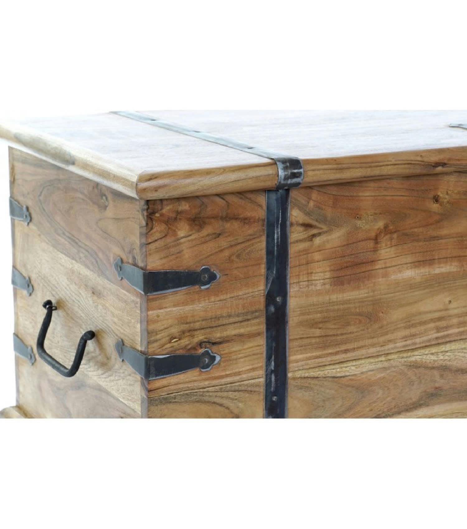 - Grande malle de rangement en bois massif acacia sur pied taillé