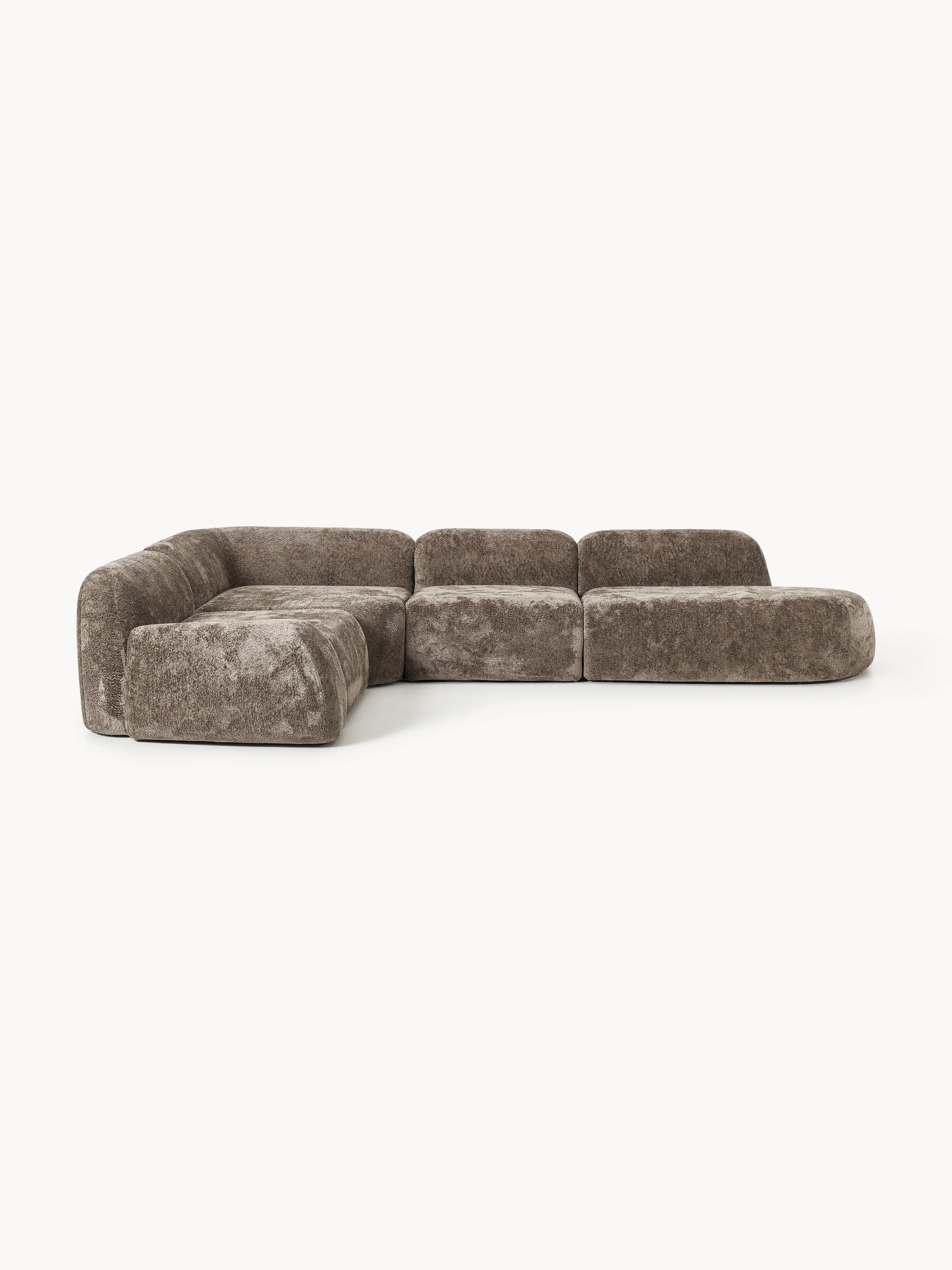 Modulares XL-Ecksofa Wolke (4-Sitzer) aus Teddy-Bouclé mit Chaiselongue-Ende